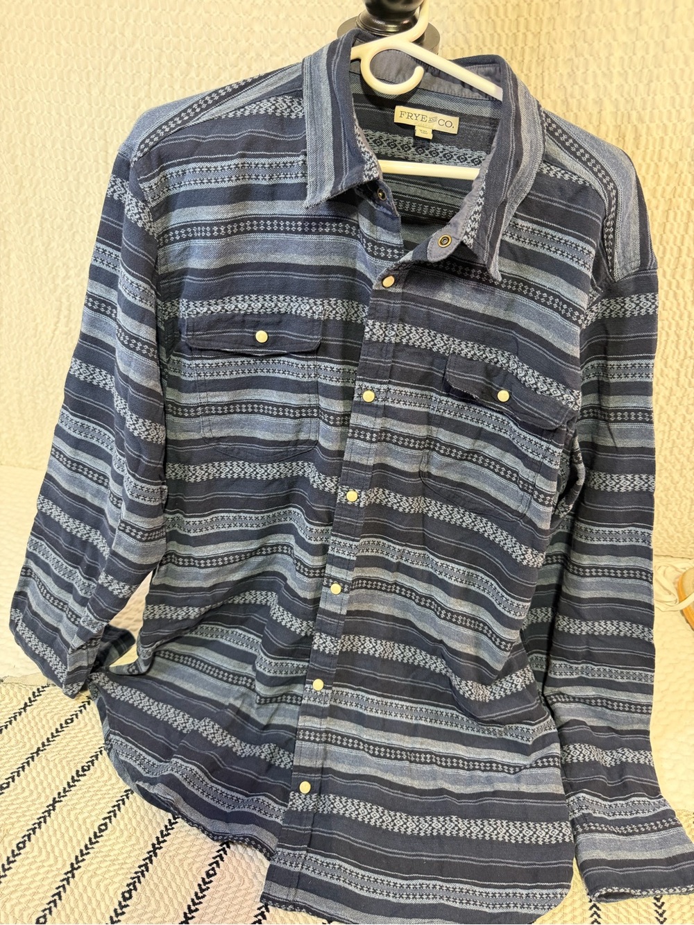 FRYE AND CO. Navy and Light Blue Striped Button-Down Shirt